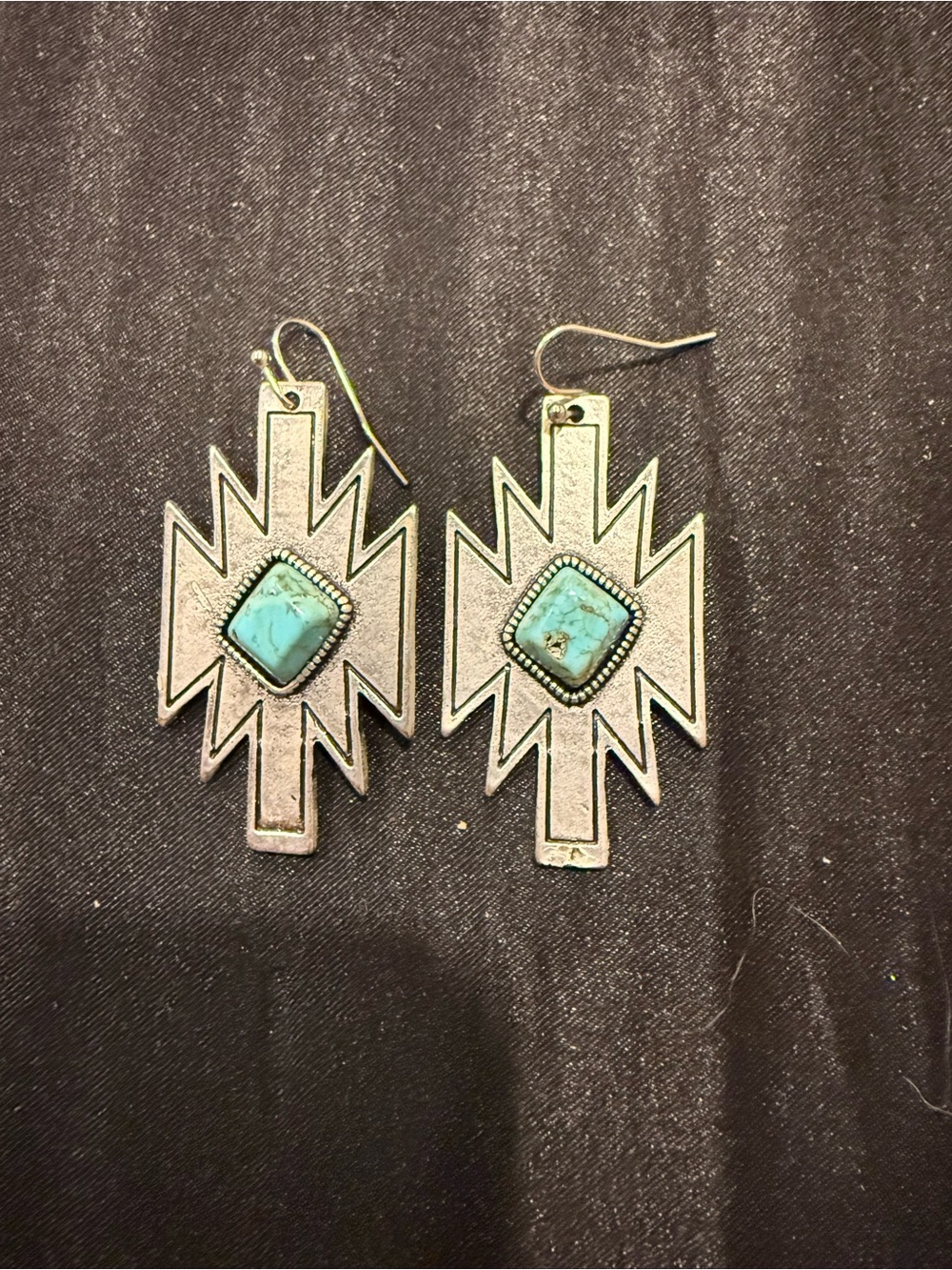 Faux Turquoise Stone Silver-Tone Southwestern Dangle Earrings